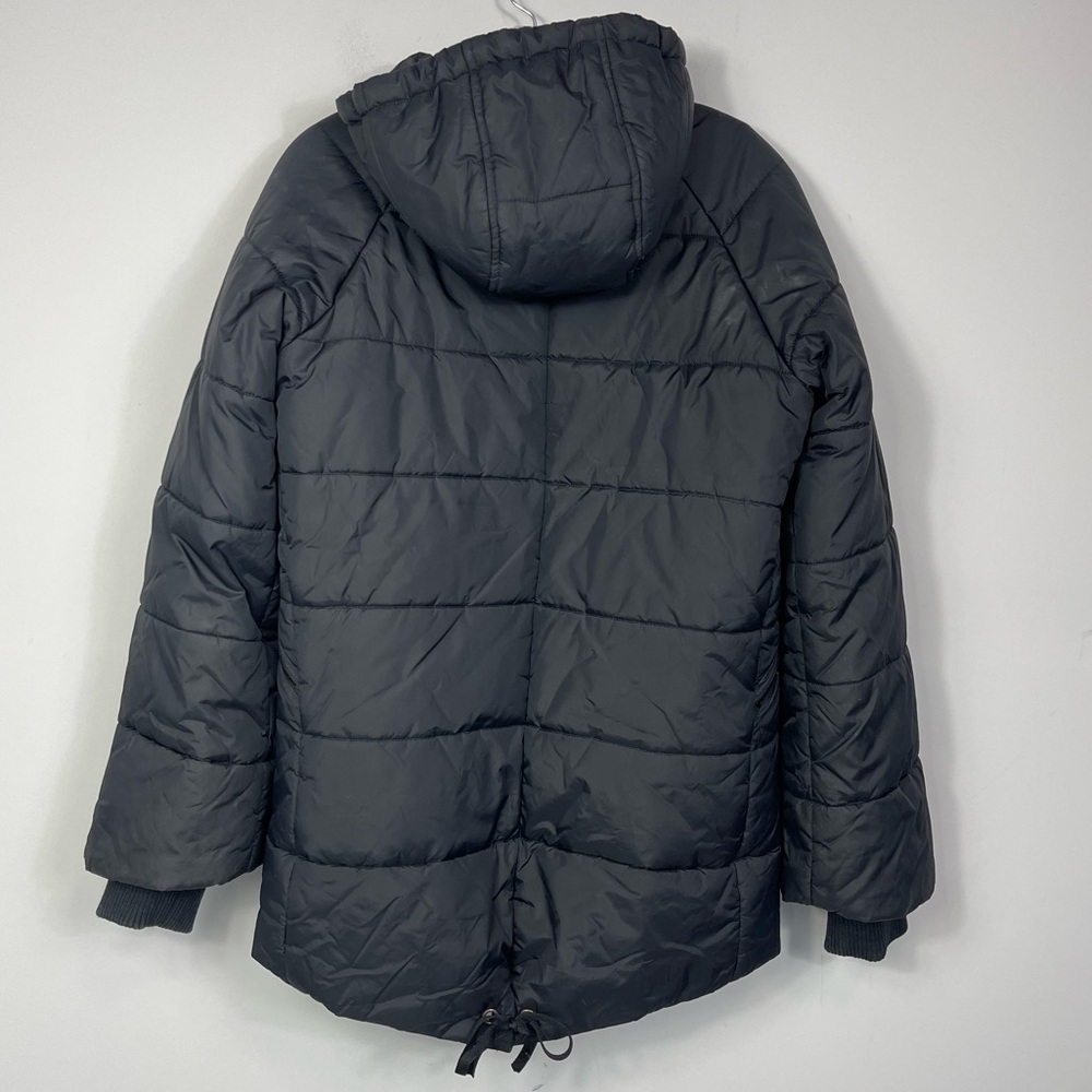 Diesel Woman’s Puffer Jacket Black High Low Hooded Insulated Winter Coat M - Picture 9 of 16